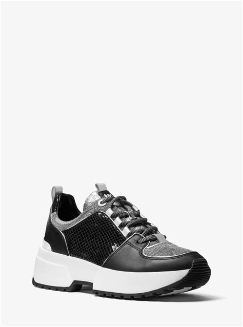 michael kors cosmo metallic logo mixed media trainer|Cosmo Leather Mixed.